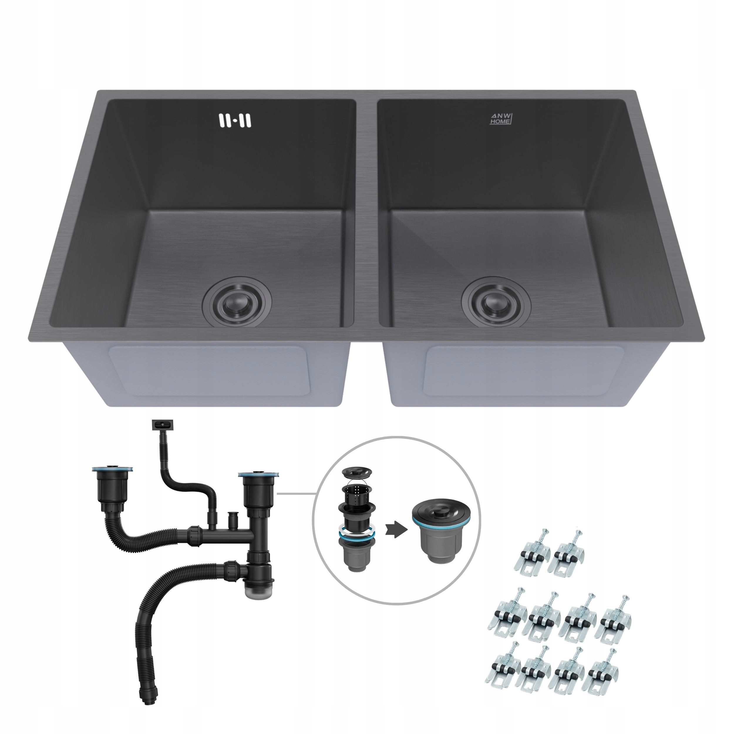 Dvojkomorový kuchynský drez Grafit Pvd 80x45 sifón