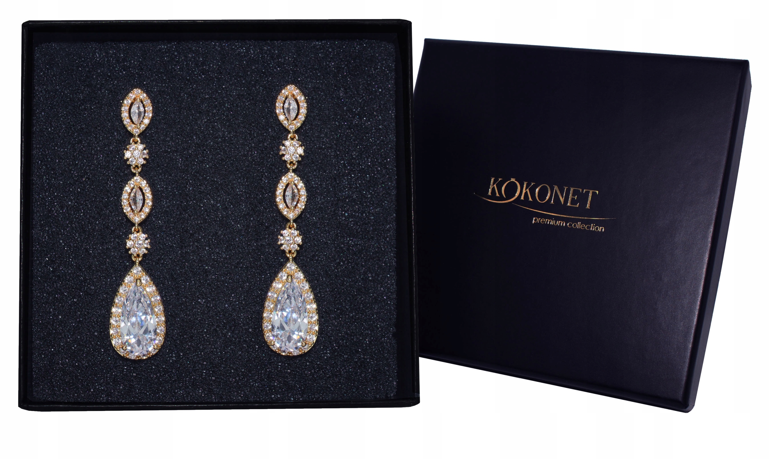 Elegantní náušnice svatební se slzami Zlaté dlouhé