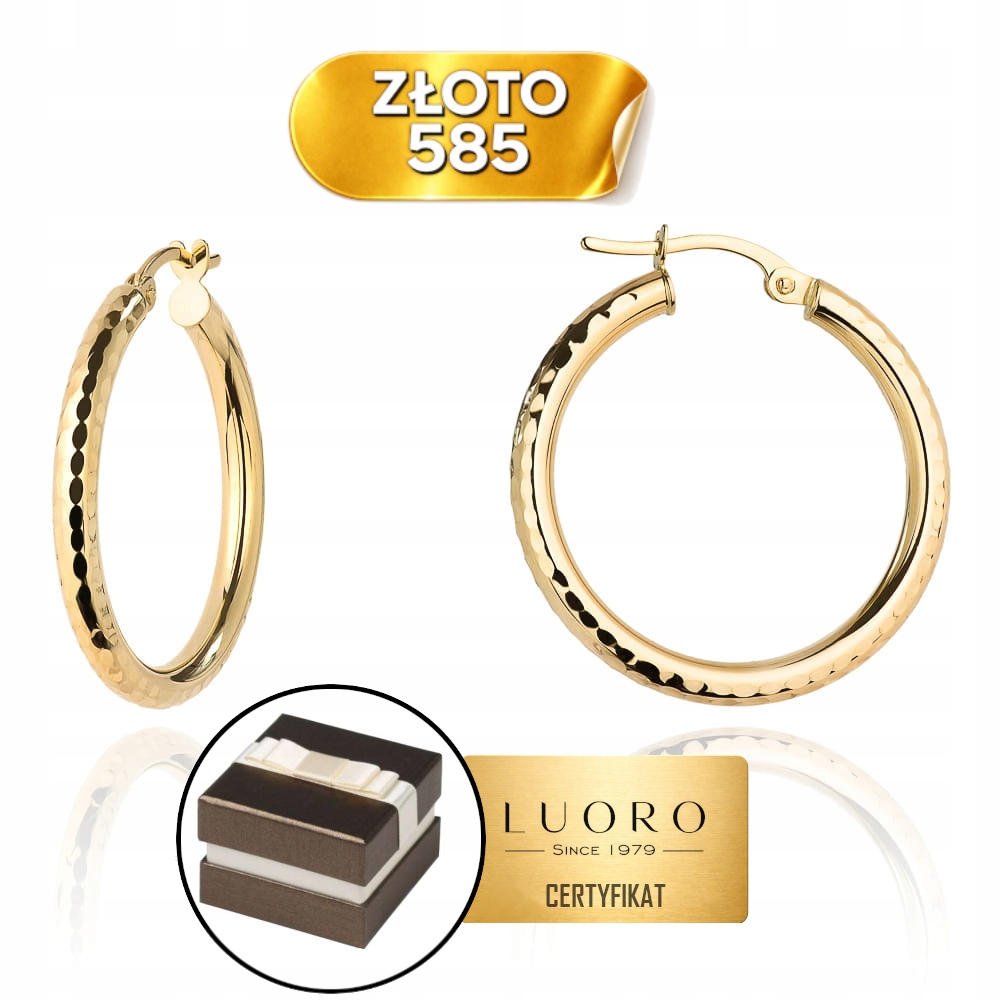 Náušnice Zlaté 585 14K Kolečka Diamantové 25 MM Anglické Zapínání