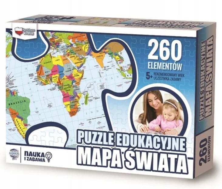 

Puzzle Edukacyjne Mapa Świata 260 El , 60x40cm