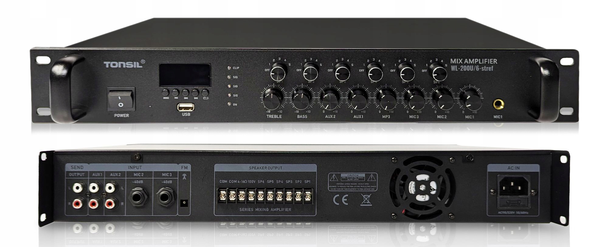 Instalační zesilovač Tonsil WL-200W Bluetooth Usb Fm Aux MIC 6 zón