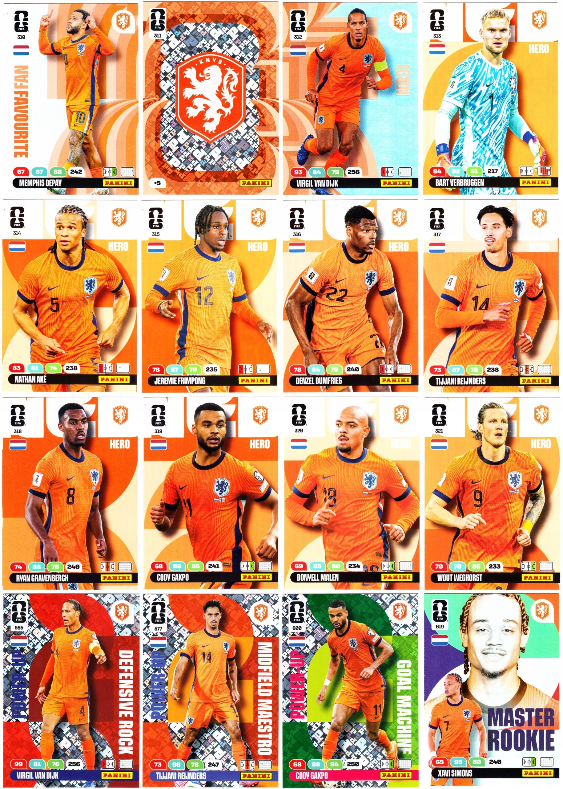 Holandia Fifa World Cup 2026 Panini zestaw 16 kart komplet Van Dijk Depay