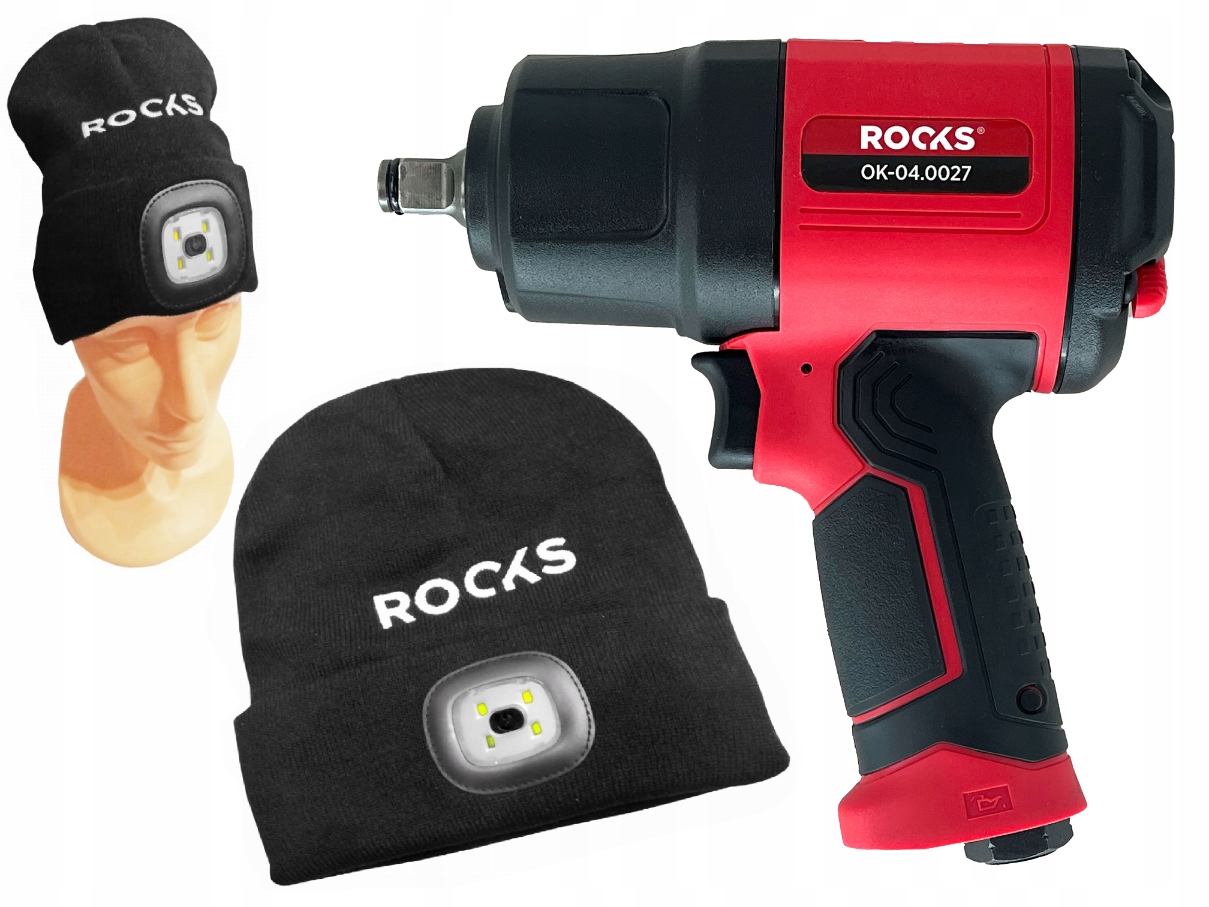 Klucz udarowy 1/2 1750Nm ROOKS CZAPKA Ciepła Zimowa Czarna Lampka LED