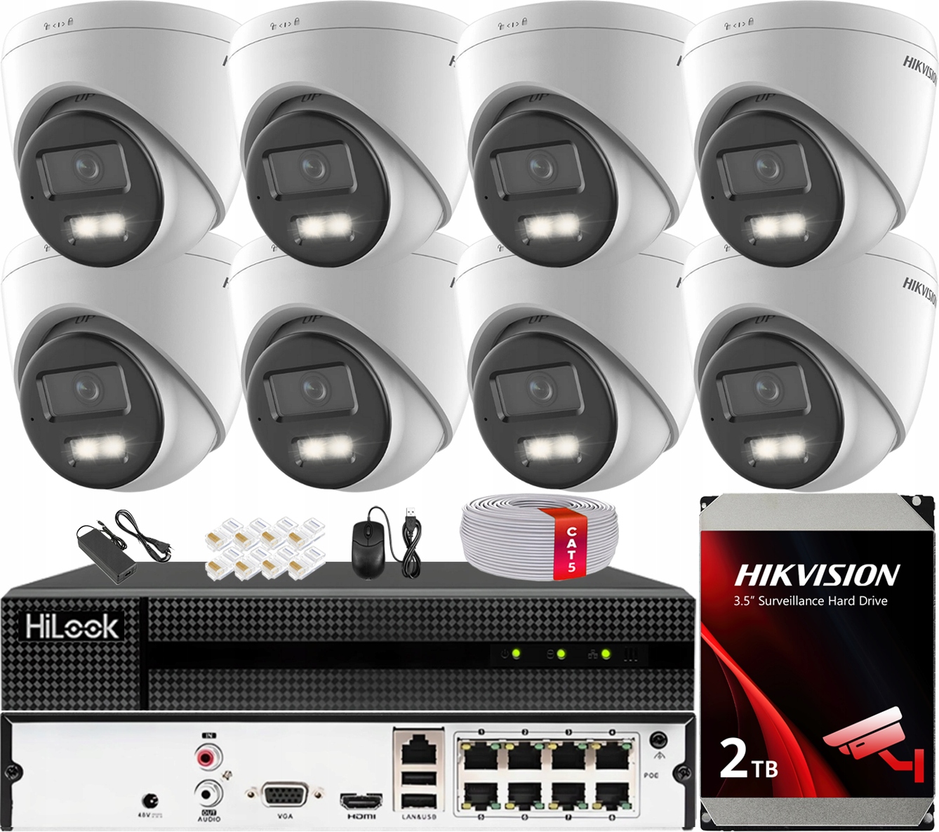 Sada na monitorovanie 8 kamier 4MPX Smart Hybrid Light 40m Hikvision PoE 2TB
