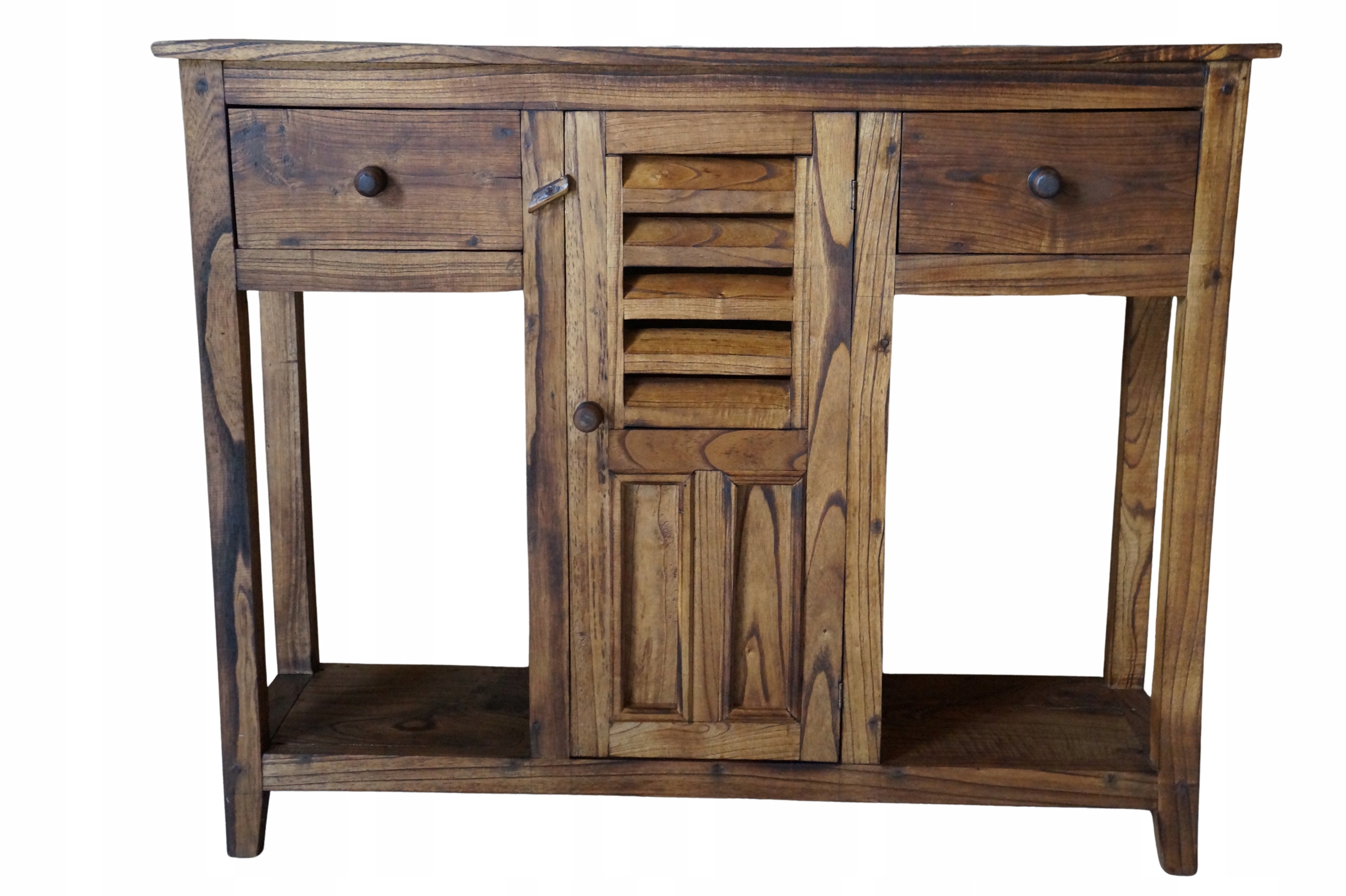 DREWNIANA KOMODA KONSOLA Z SZUFLADAMI 100x80 CM BRĄZ VINTAGE