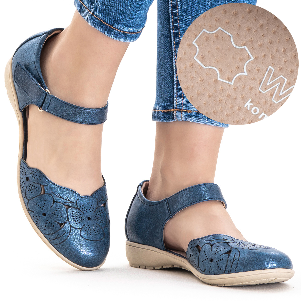 Sandály úhledné, kožené, pohodlné, módní, lehké dámské polobotky Wojtyłko 38