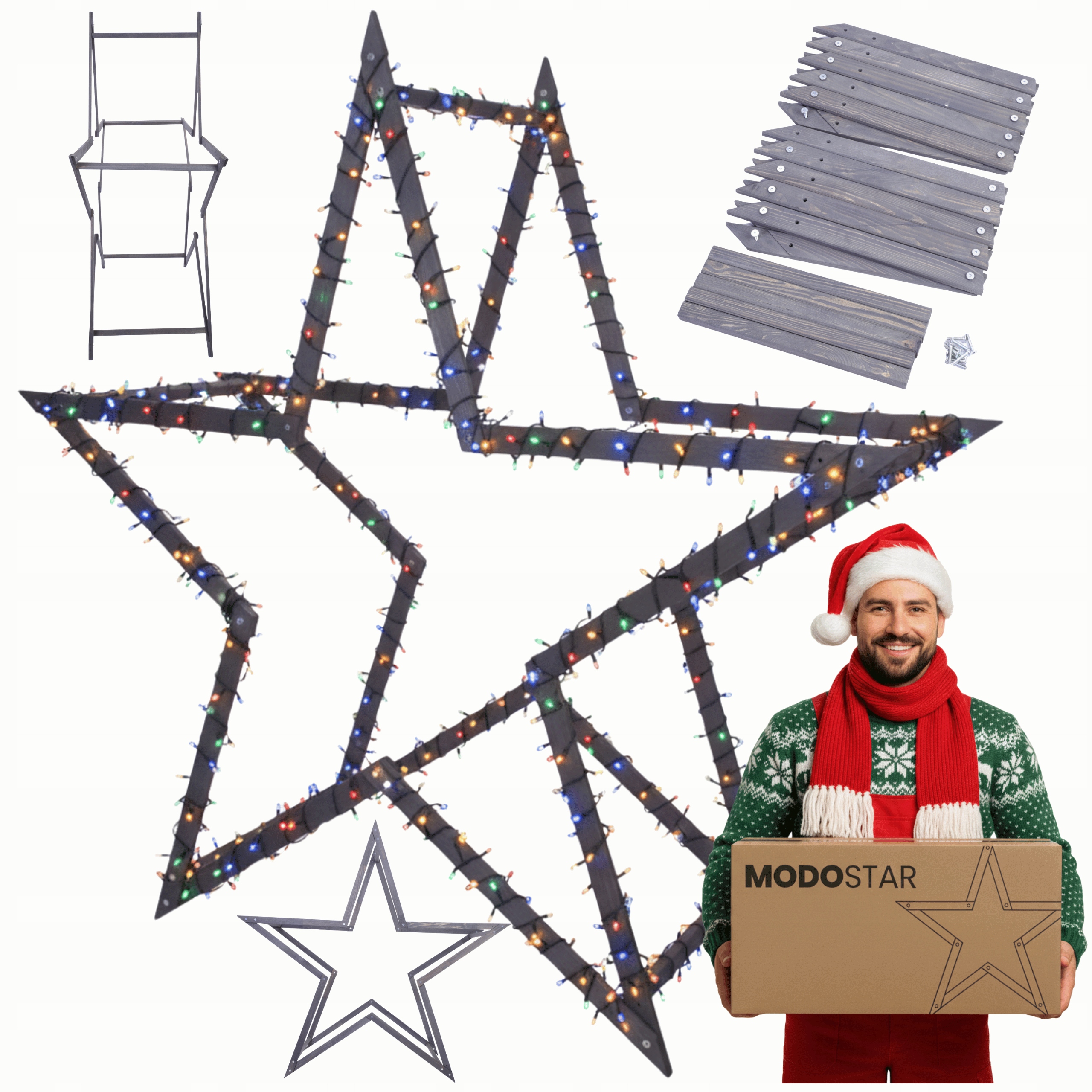 Vánoční 3D hvězda vylepšená z kozlíků ModoStar 189 Cm, dřevo Impregnat