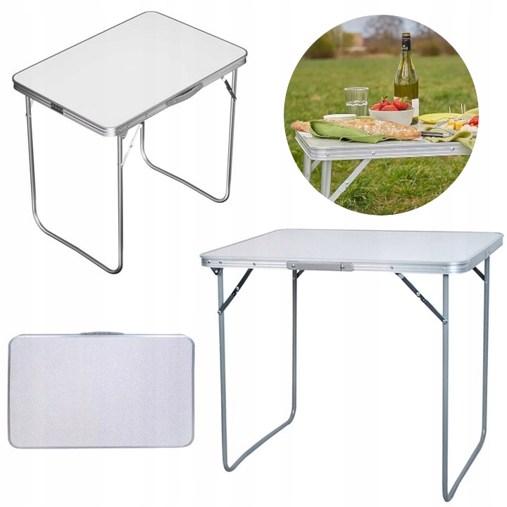 Stolik turystyczny stół kempingowy składany 70x50cm biały aluminiowy