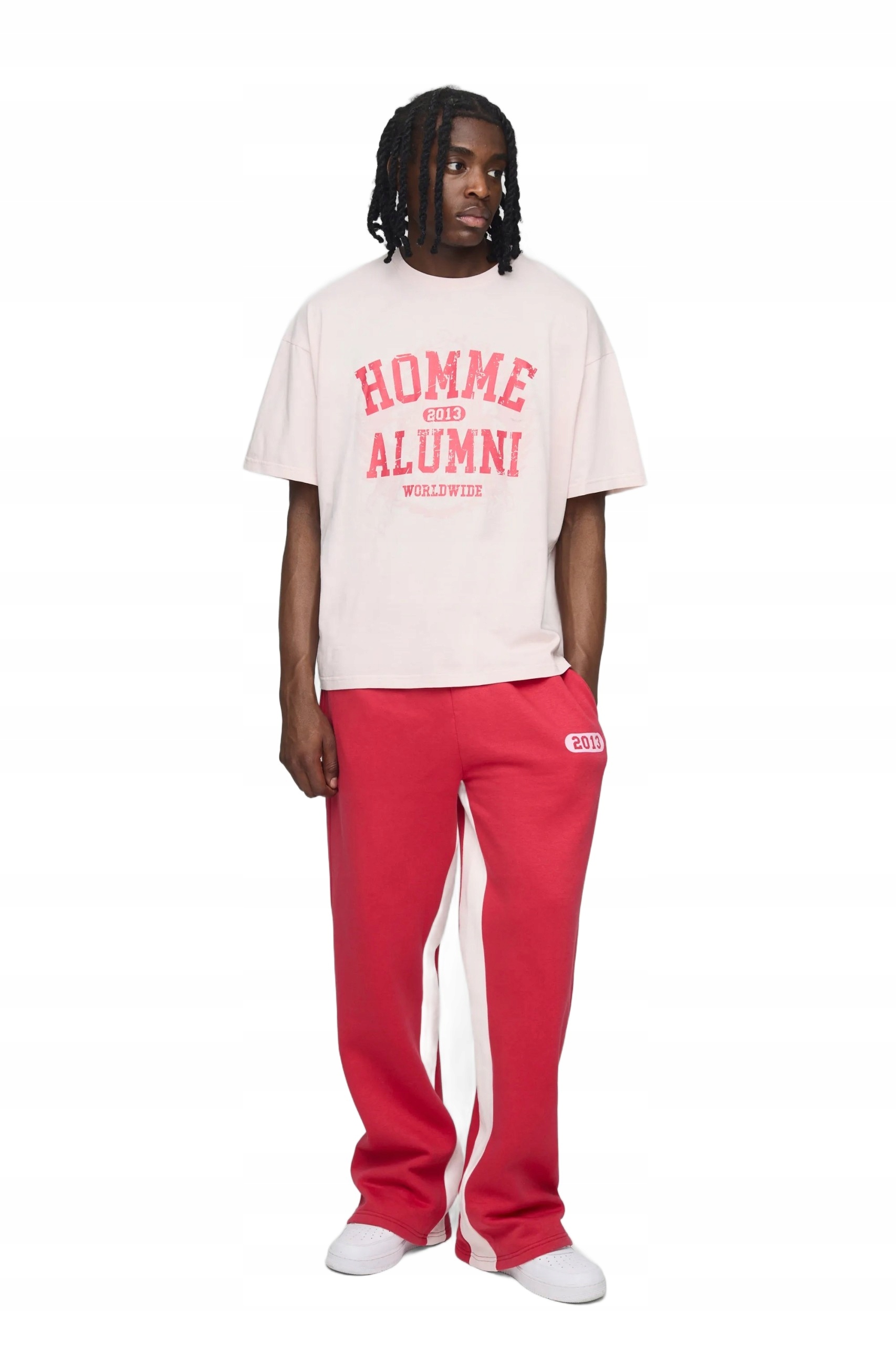 Boohooman Pánský Komplet Tričko A Kalhoty Červeno Béžová Nápis L Z3A