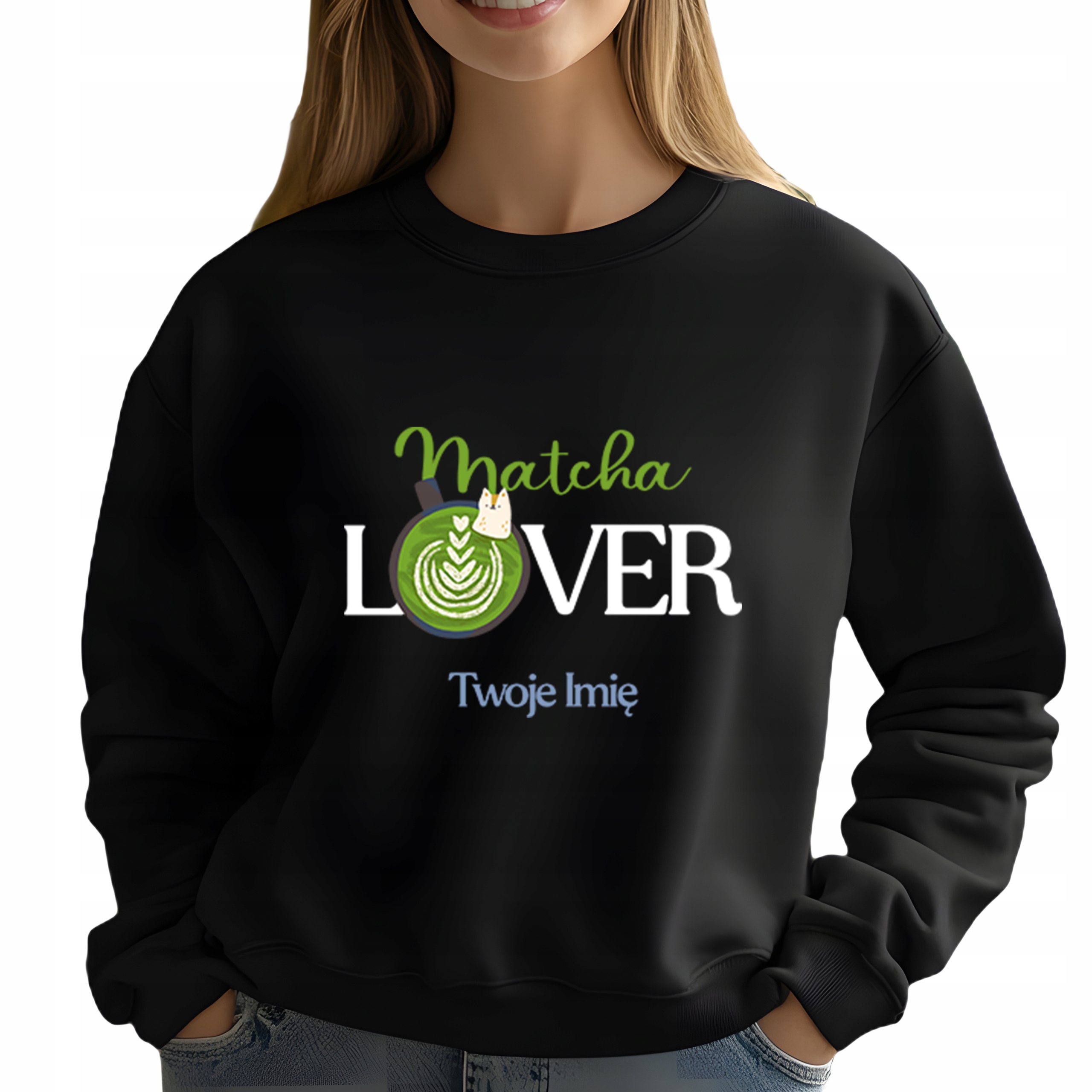 Mikina Černá pro milovnici zeleného čaje Matcha Lover Jméno M