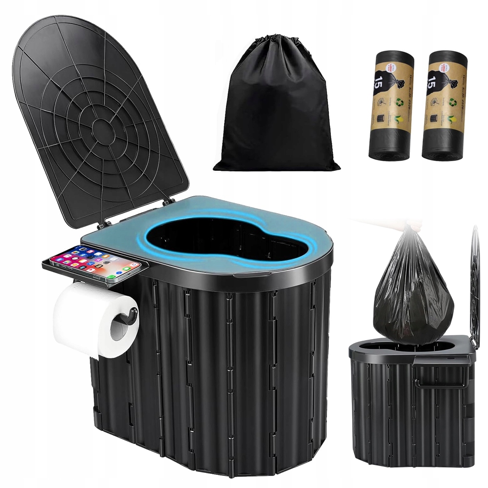 Przenośna Toaleta Camping Z Uchwytem Na Telefon I Papier Wc Abs 200KG