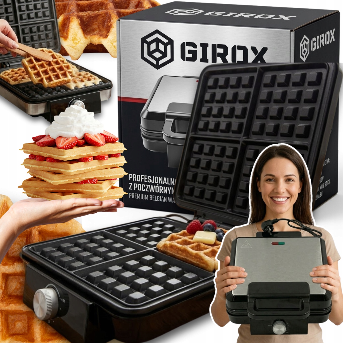 Gofrownica 2200W 4 Gofry Jednocześnie Mocna Szybka Niezawodna Regulacja