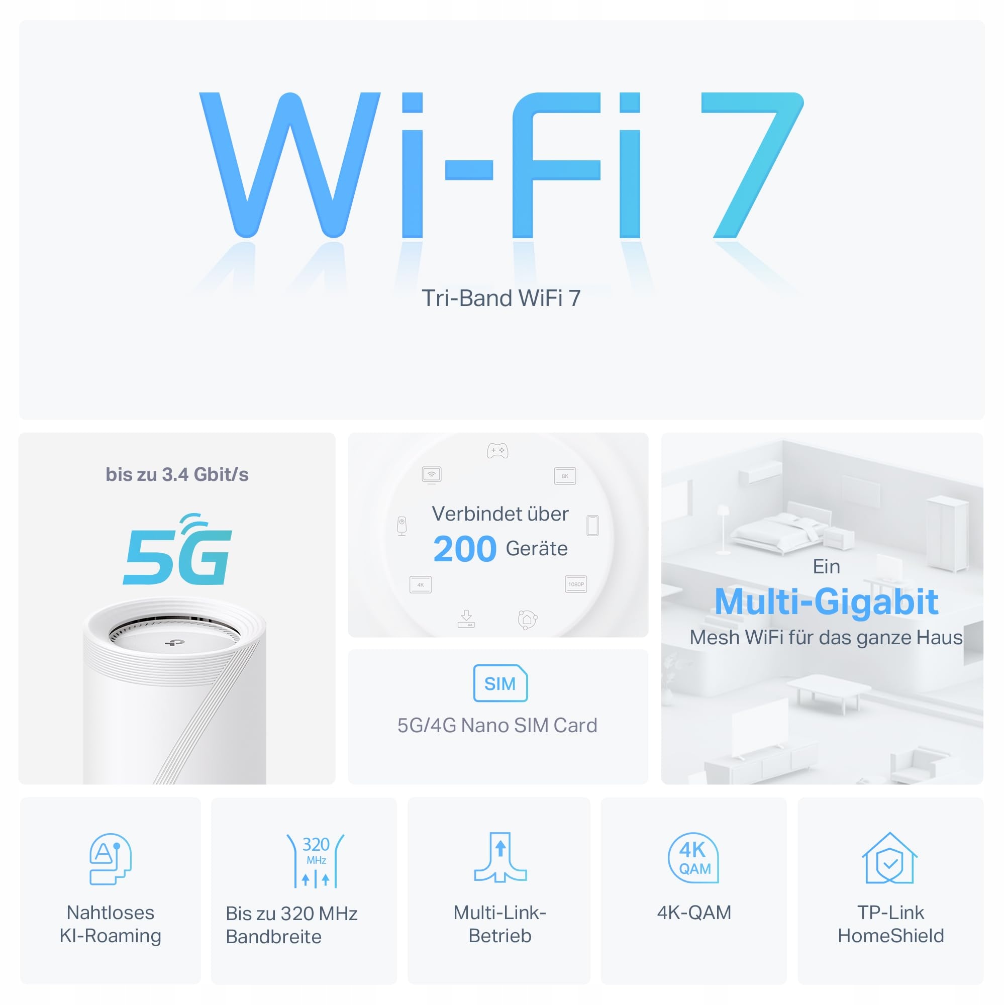 TP-LINK Deco BE65 5G Router LTE Tri-Band WiFi 7 3x 25 Gbit/s Porty SIM — miniatura 3