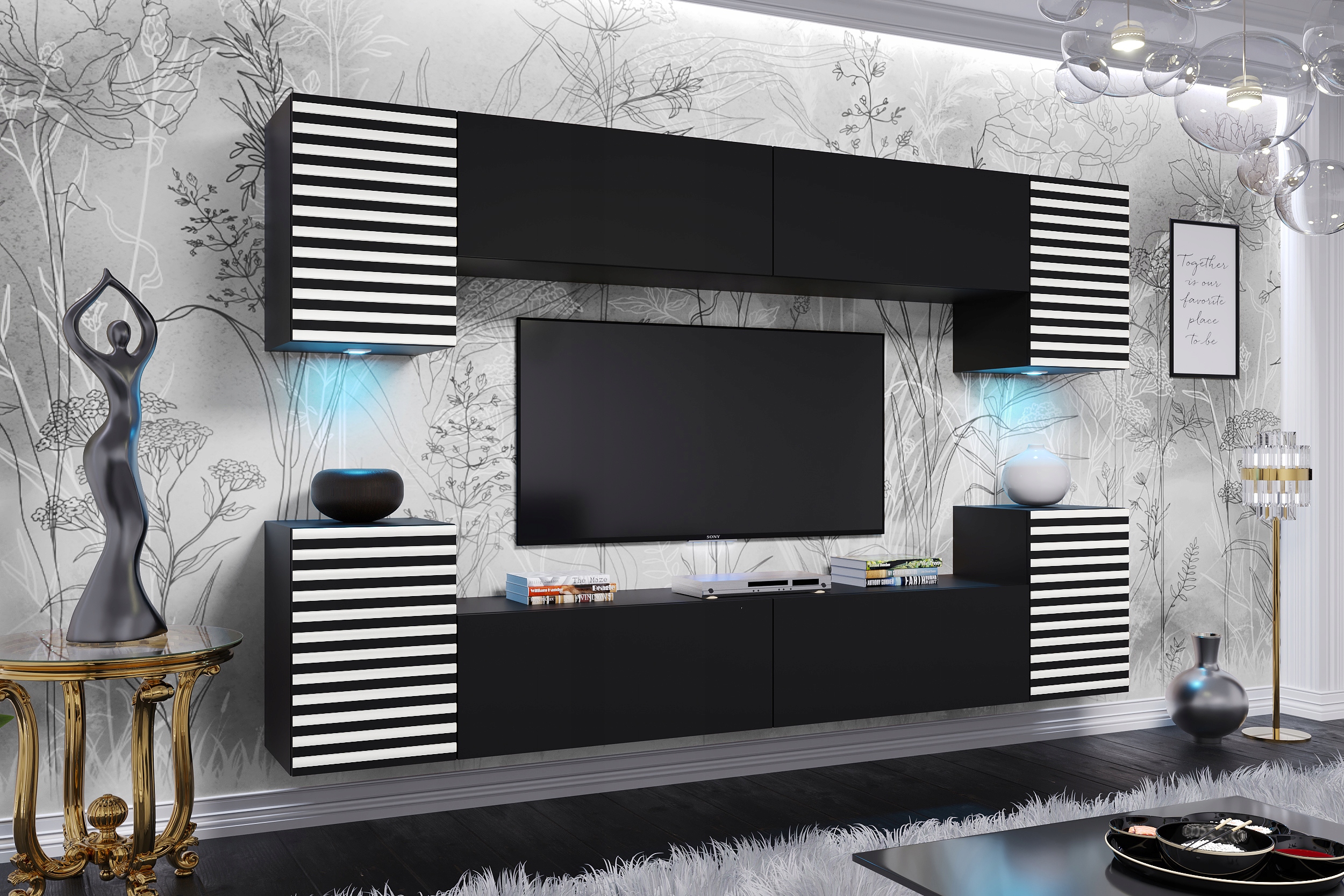 Zestaw meble szafka RTV do pokoju dziennego meblościanka regał salonu SIG1 Kolor frontów biały