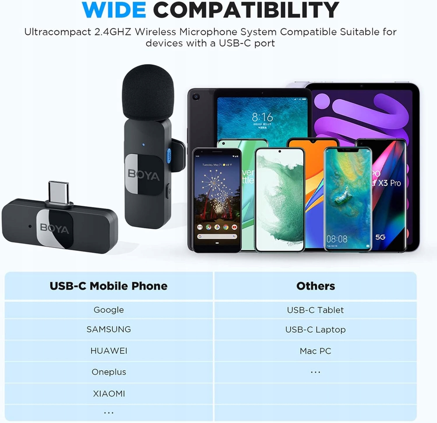 BOYA Bezprzewodowy mikrofon krawatowy do smartfona z systemem Android USB C EAN (GTIN) 755086216295