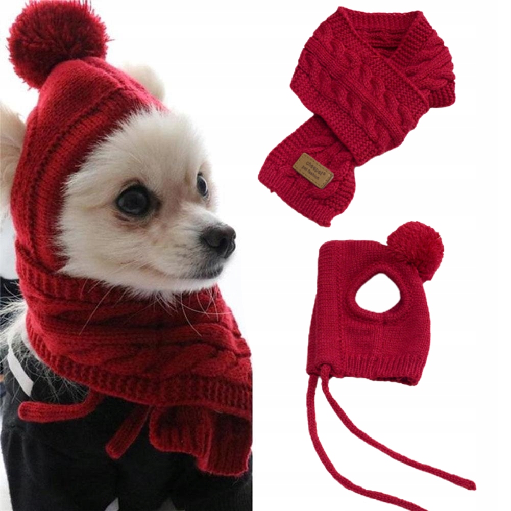Levně Měkká Červená Čepice A Šála Pro Psa A Kočku, Velikost M