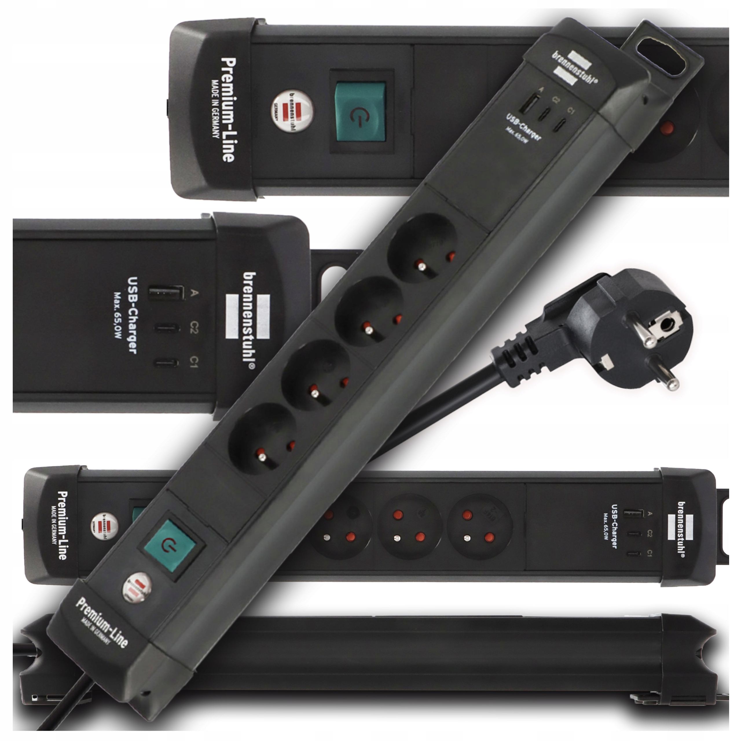 Prodlužovací kabel Zásuvková Lišta Brennenstuhl 4Gn 3m 2xUSB-C 65W Usb-a Černá