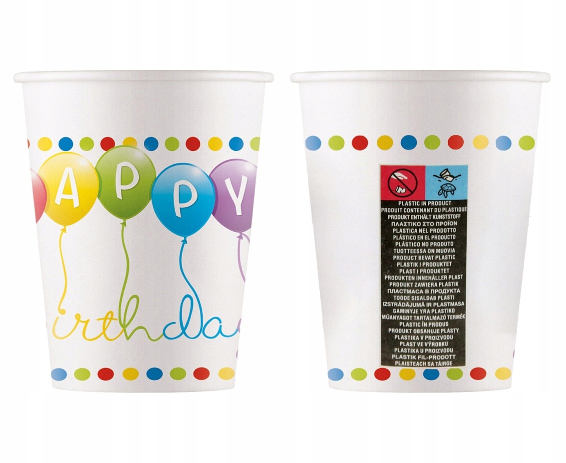Kubeczki Papierowe Urodzinowe Balony 200 ml 8 szt. Pojemność 200 ml