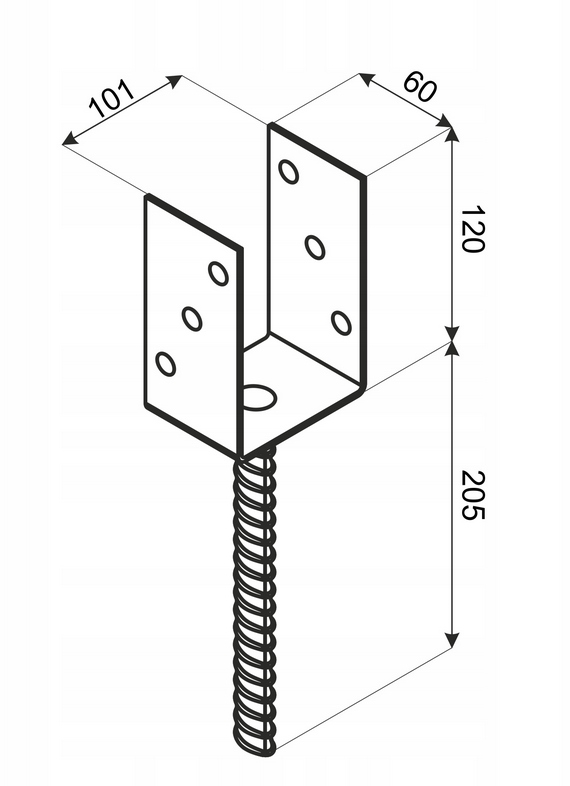 PS100U PODSTAWA SŁUPA DO WMUROWANIA KOTWA 100mm Rodzaj podstawa słupa