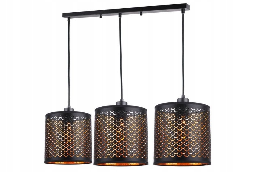 Dlouhá lampa nad stůl s 3 stínidla a světly Betti černo-zlatá