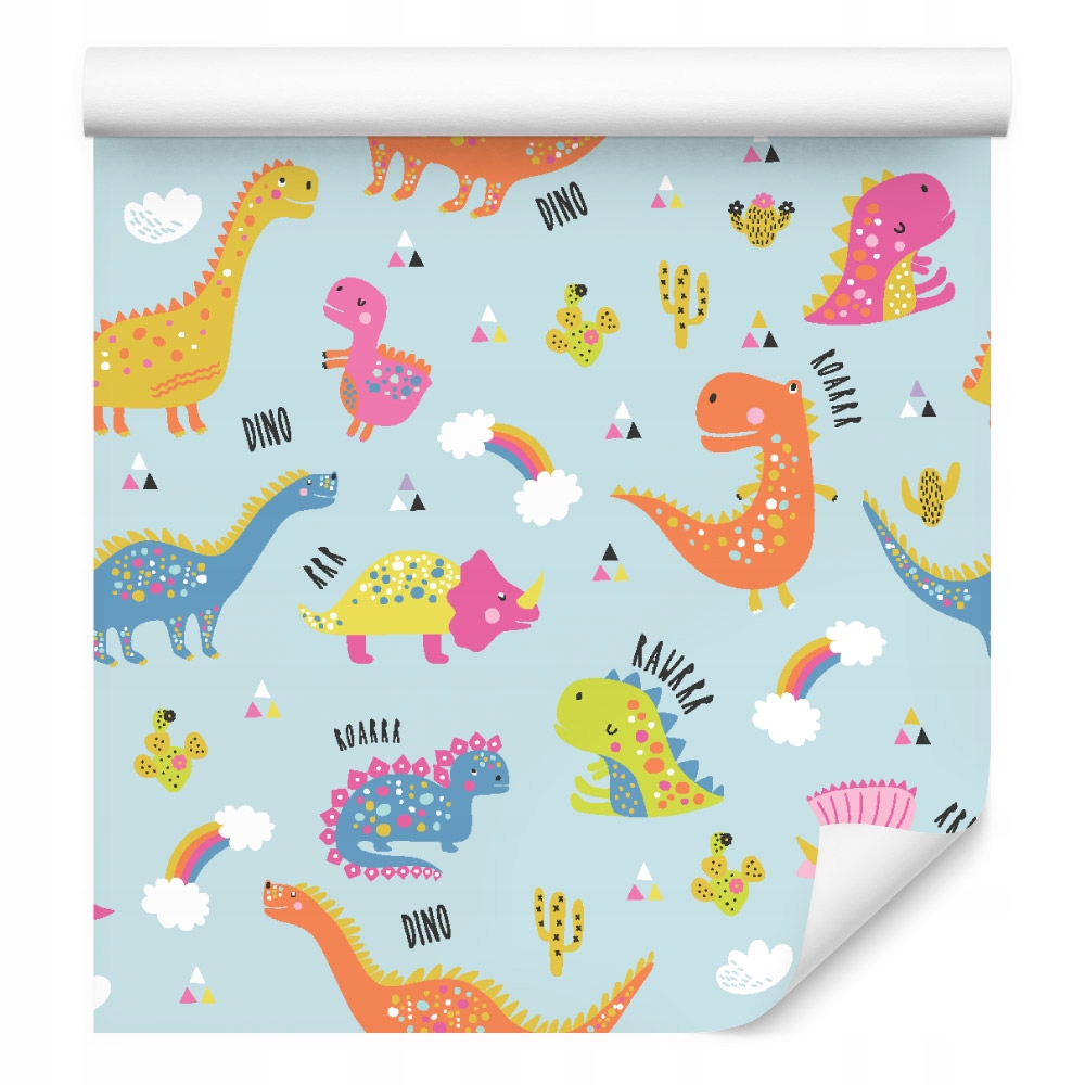 Tapeta pro děti barevné dinosaury kaktusy duha