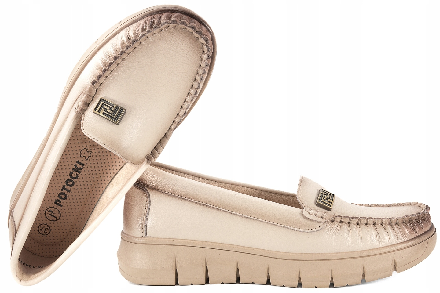 Potocki 26-19427 Kožené Mokasíny Dámské Polobotky Béžové Béžová 38