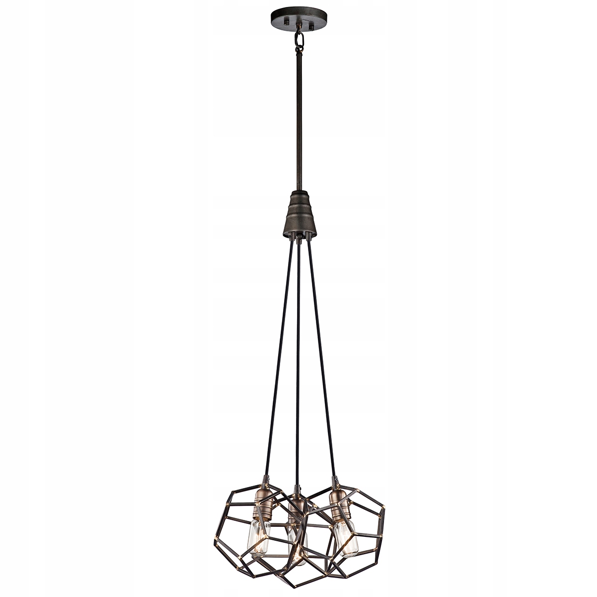 Industriálna závesná lampa z surovej trojitej ocele do obývacej izby Kichler 3 body