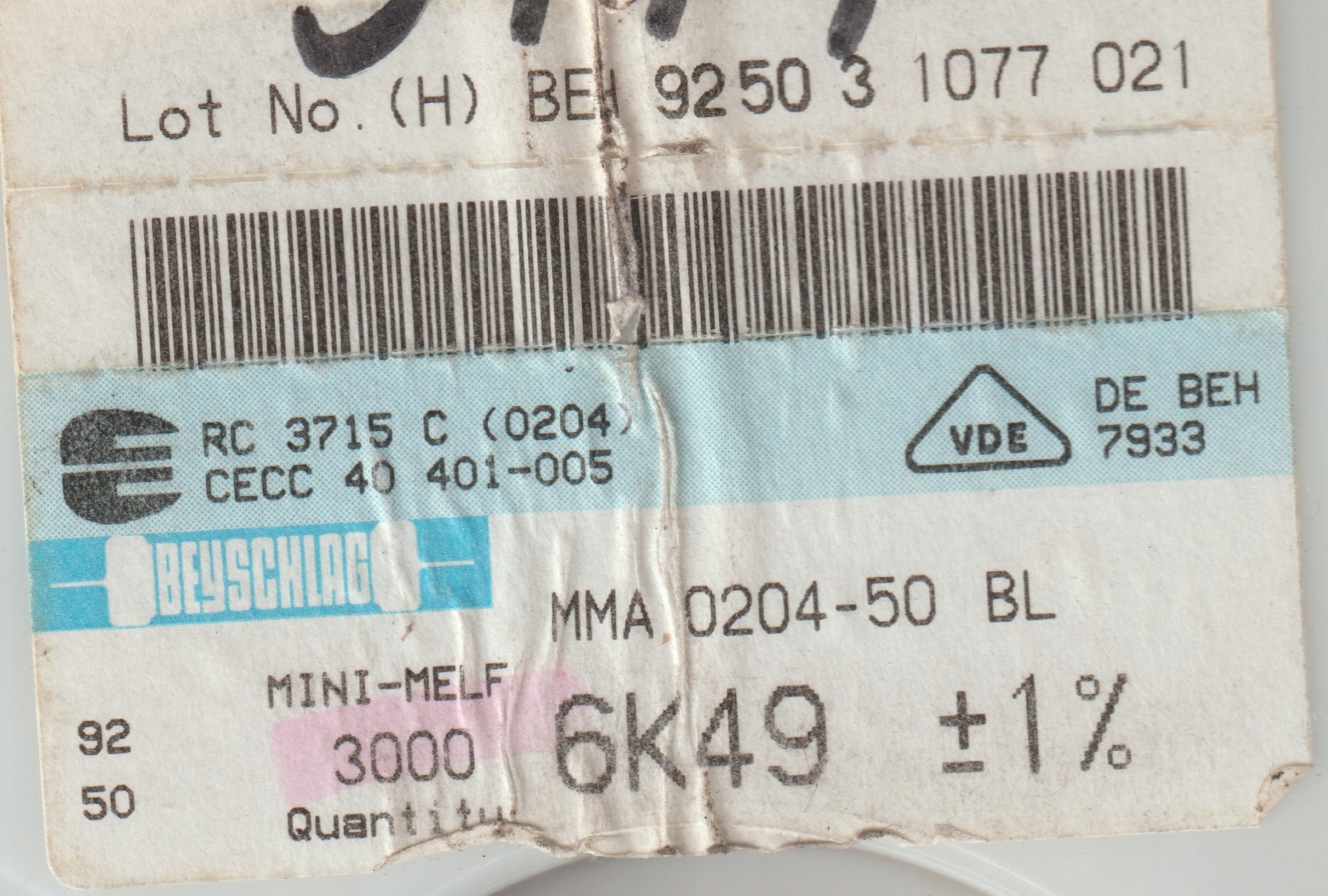 [100szt] 6K49 1% 50ppm rezystor Smd minimelf MMA0204 Beyschlag low noise