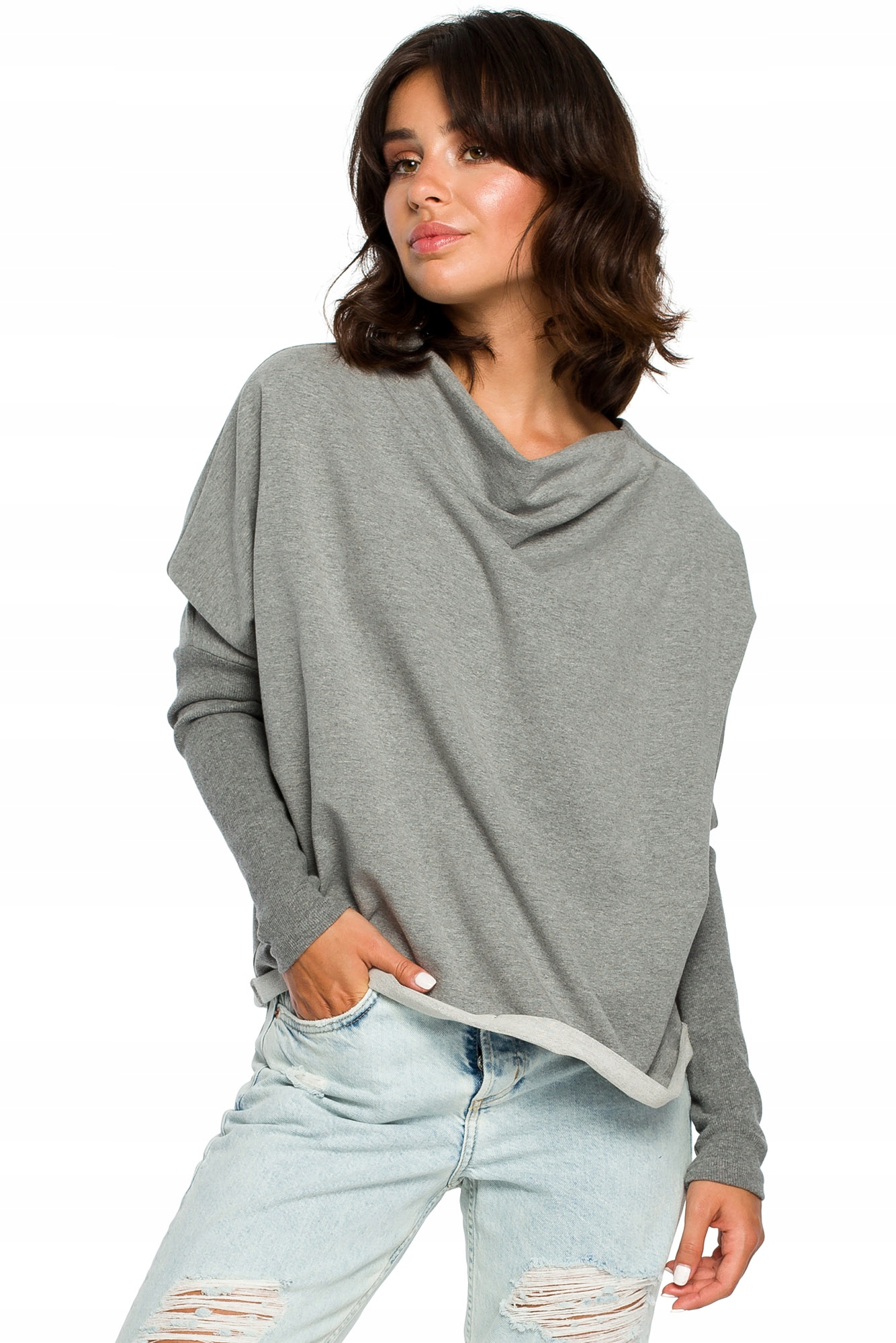 

B094 Bluza Z Dekoltem Z Tyłu Szara ~L/XL~ Szary Be