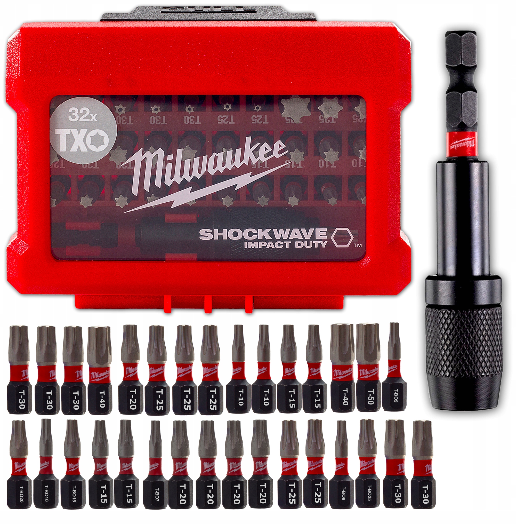 Bity udarowe końcówki Milwaukee Torx T20 Bo 25mm komplet zestaw bitów 32szt