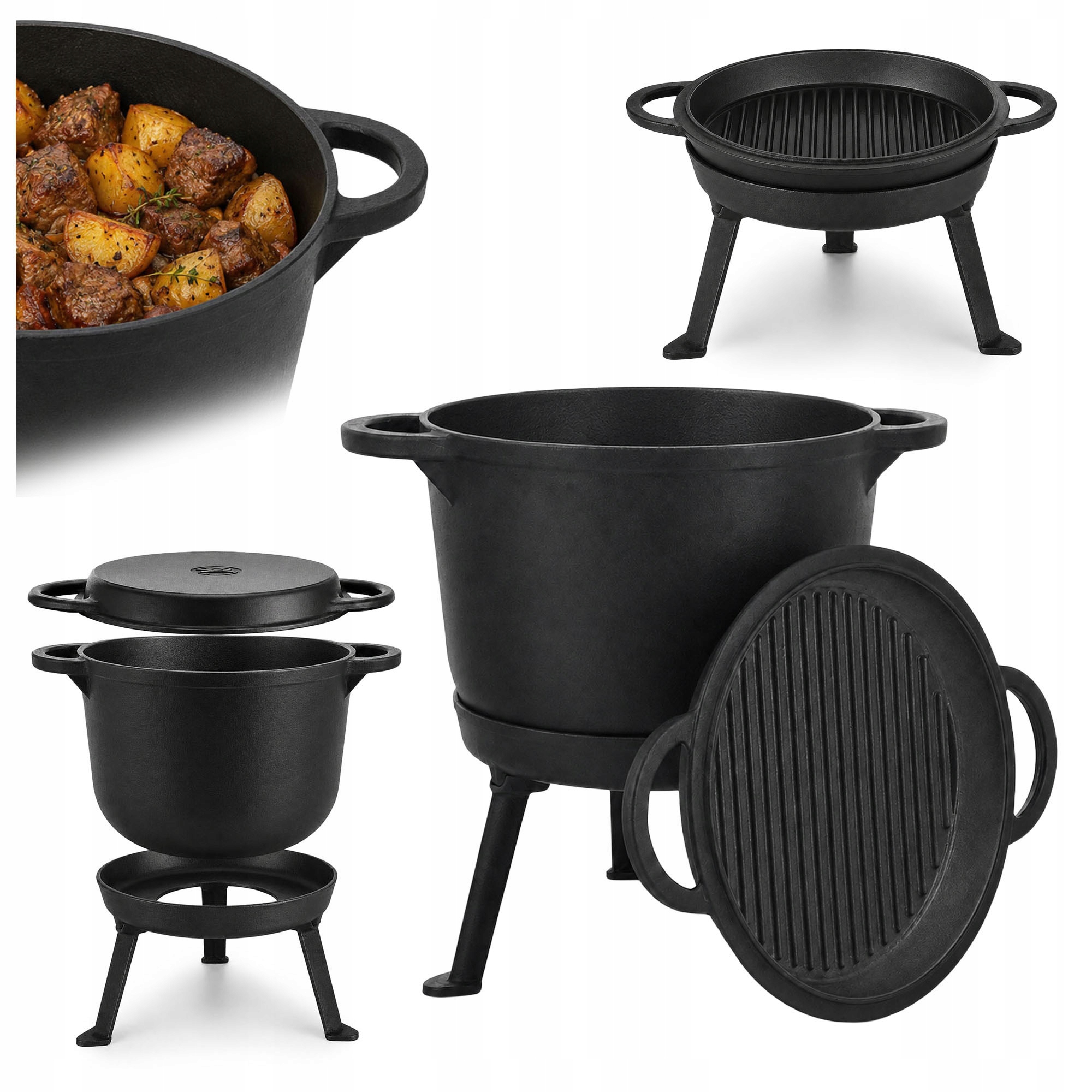 Kociołek Żeliwny 10L Pieczonki Prażone Duszonki 3w1 Ziemniaki Grill