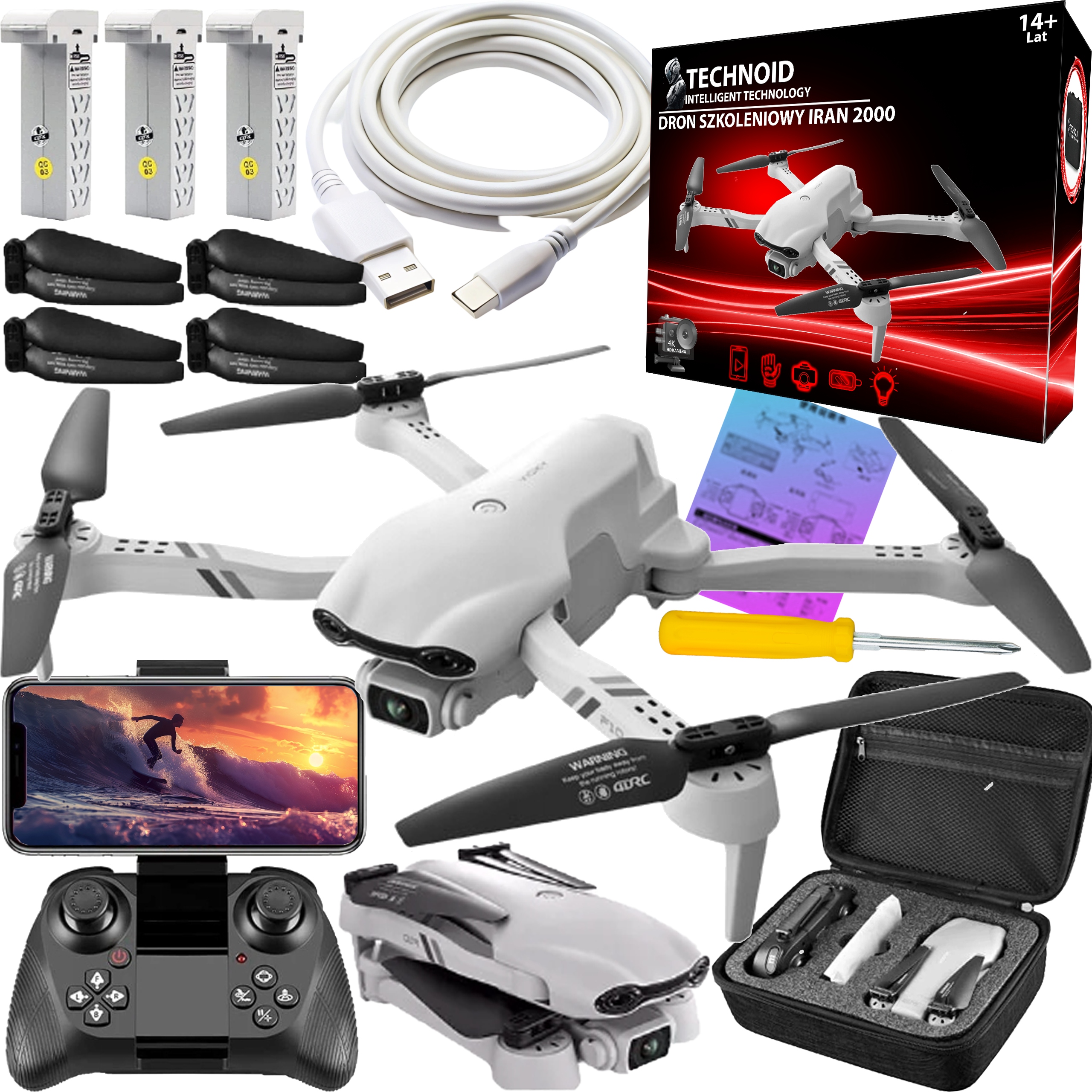 Dron Technoid Zdalnie Sterowany 3 Aku Kamera Wifi 2000M 90Min 40KM/h Gigant