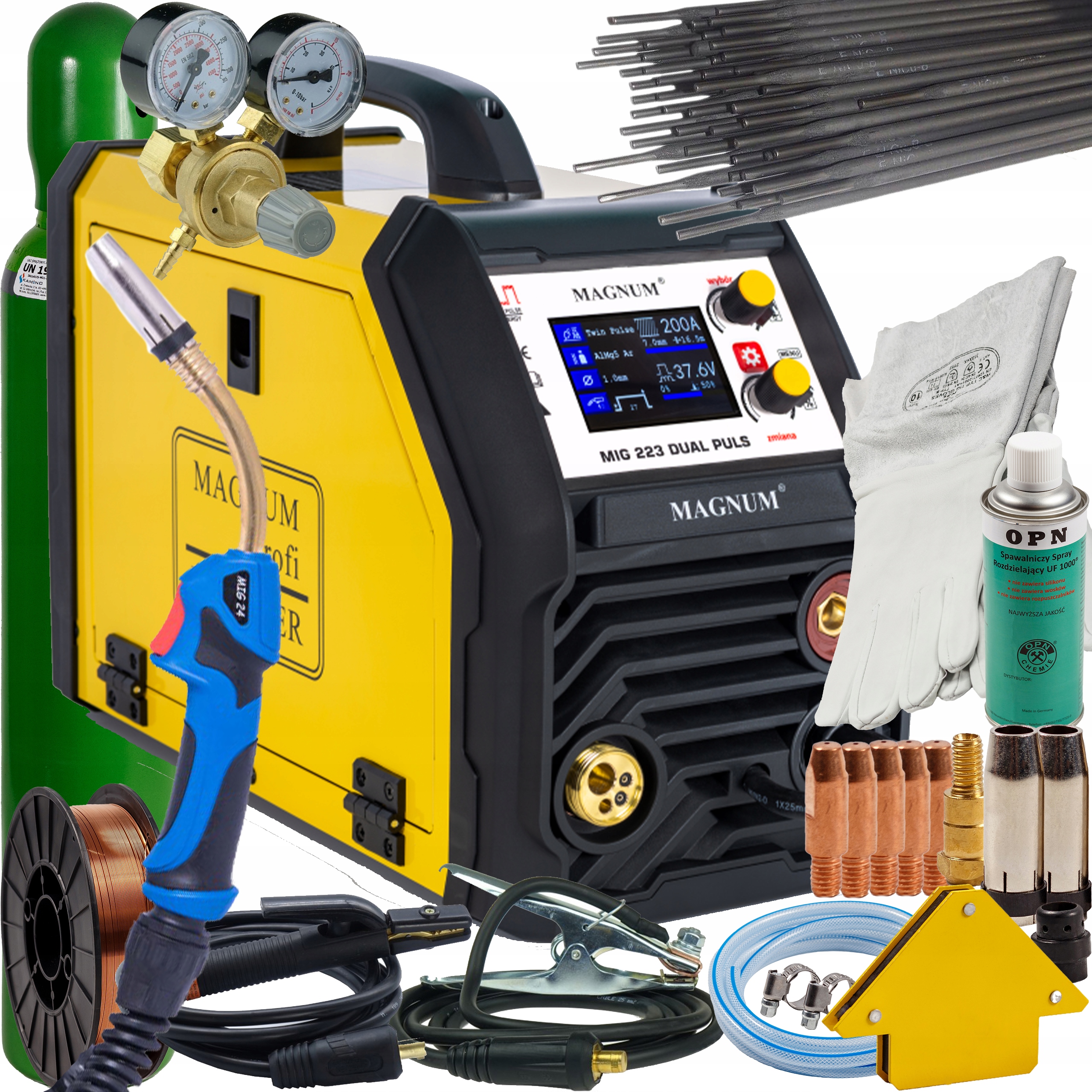Svařovací Stroj Migomat Magnum Mig 223 Dualpuls Synergie LCD Mma Tig Sada 3