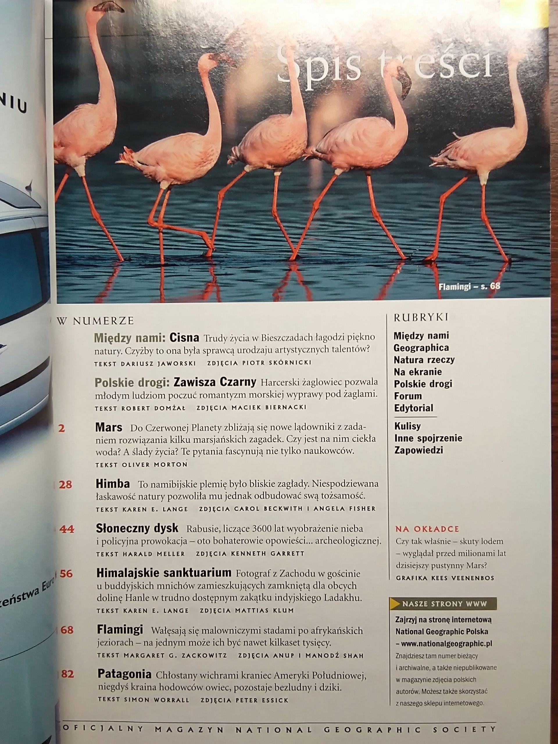 National Geographic Polska Nr 1/2004 spis treści ISSN 15075966