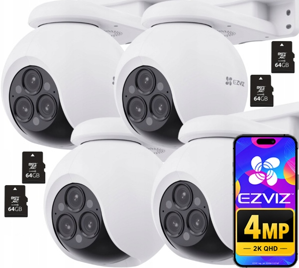 4x otočná WiFi kamera 12MPx Ezviz H80f MultiLens Externá karta 64GB
