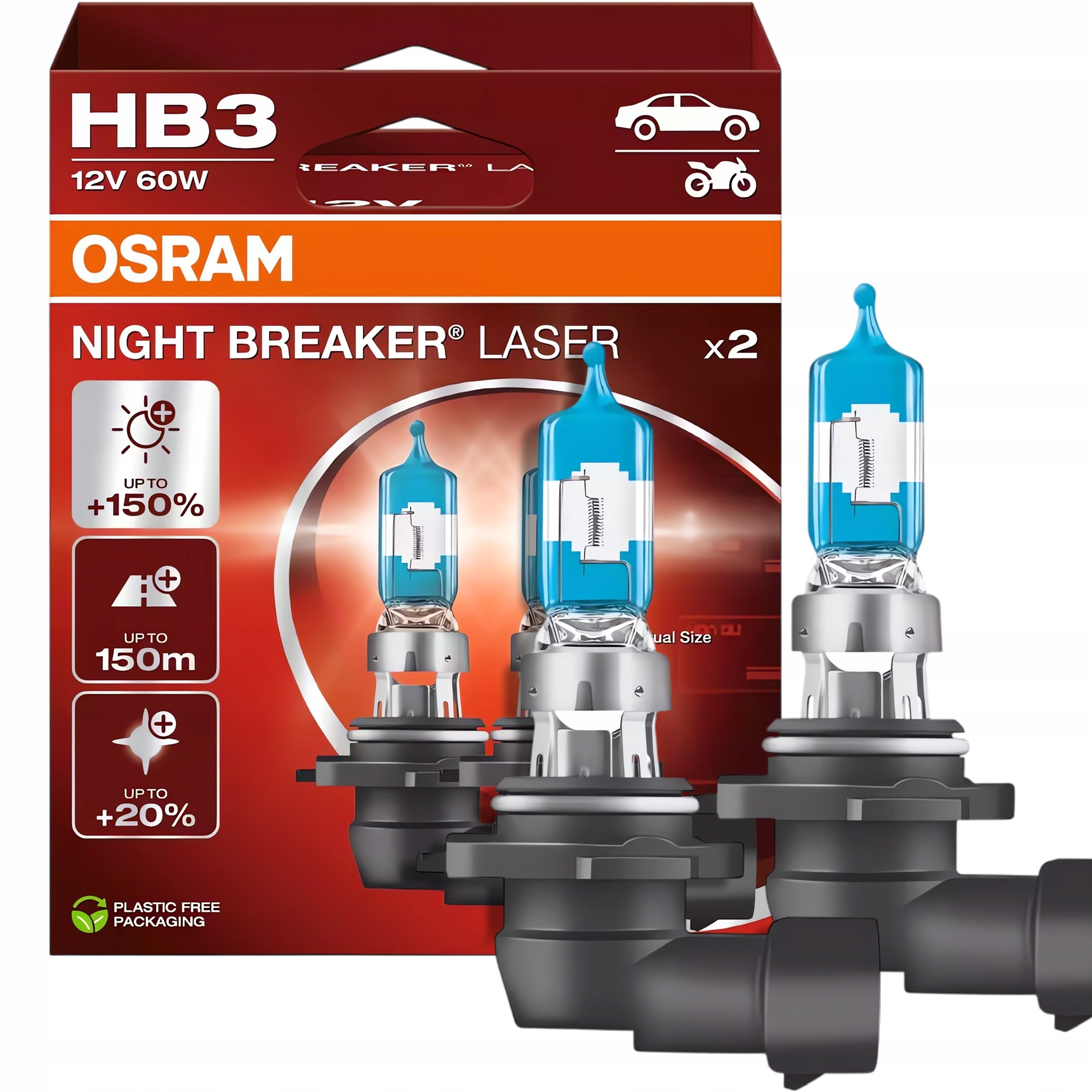 Żarówki Osram HB3 Night Breaker Laser +150% 12V/60W P20D Duo Box Kpl