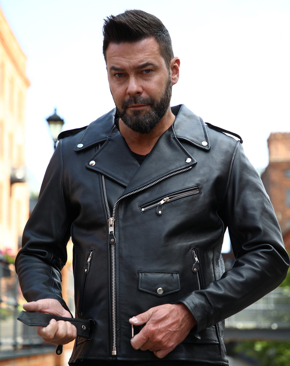 KURTKA MOTOCYKLOWA SKÓRZANA RAMONESKA Z PODPINKĄ M Materiał skóra