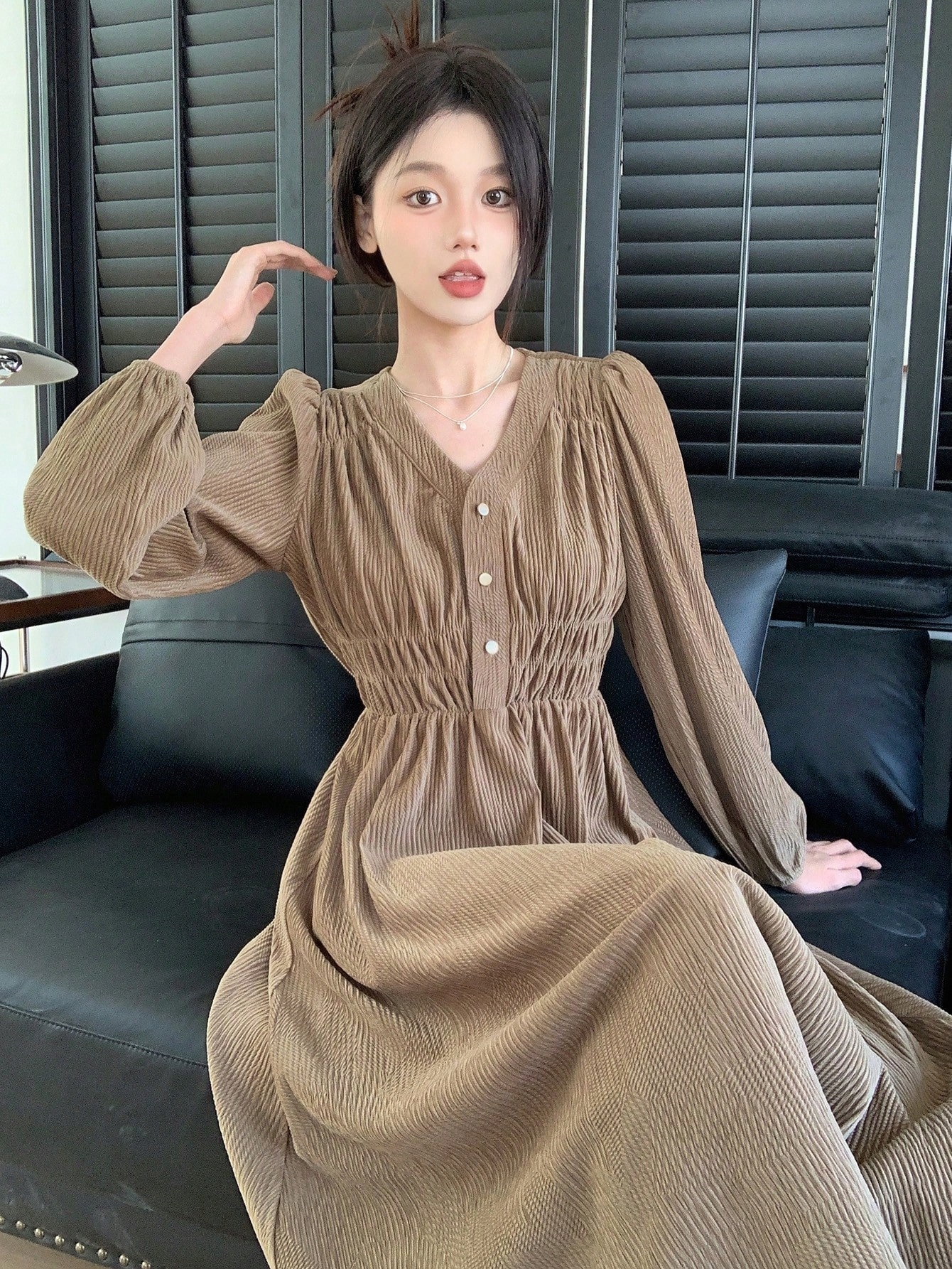 Šaty Manžestrové Rozšířené Maxi Hnědé Volnočasové Dazy M 38