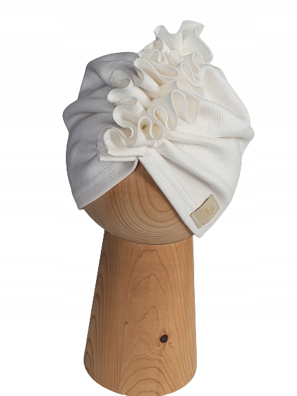 

Elegancka Czapka Turban, Prążek, Ecru, 40-43cm