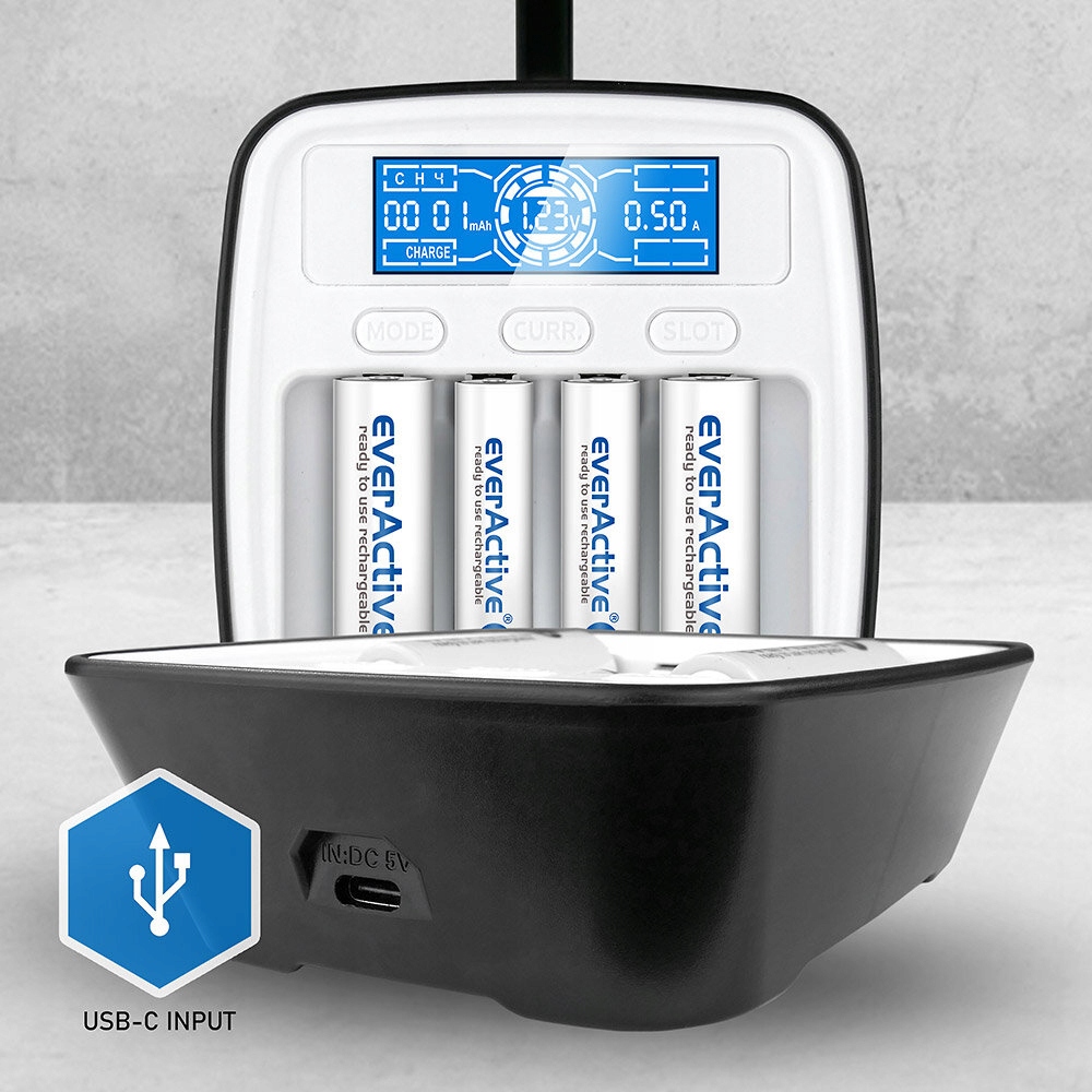 ŁADOWARKA AKUMULATORKÓW BATERII R3 R6 AA AAA MAŁA USB-C +4x ENERGIZER 500 Kolor biały