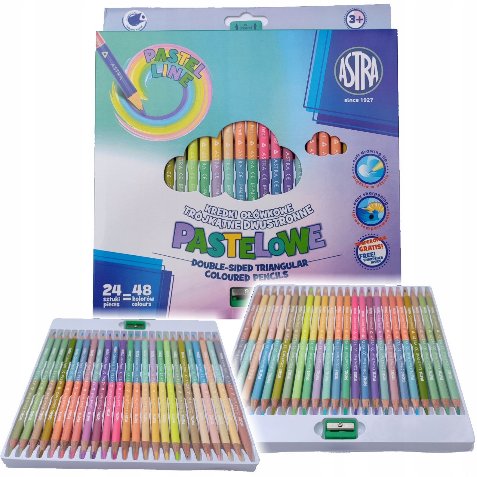 

Astra Kredki Ołówkowe Pastelowe dwustronne 24=48