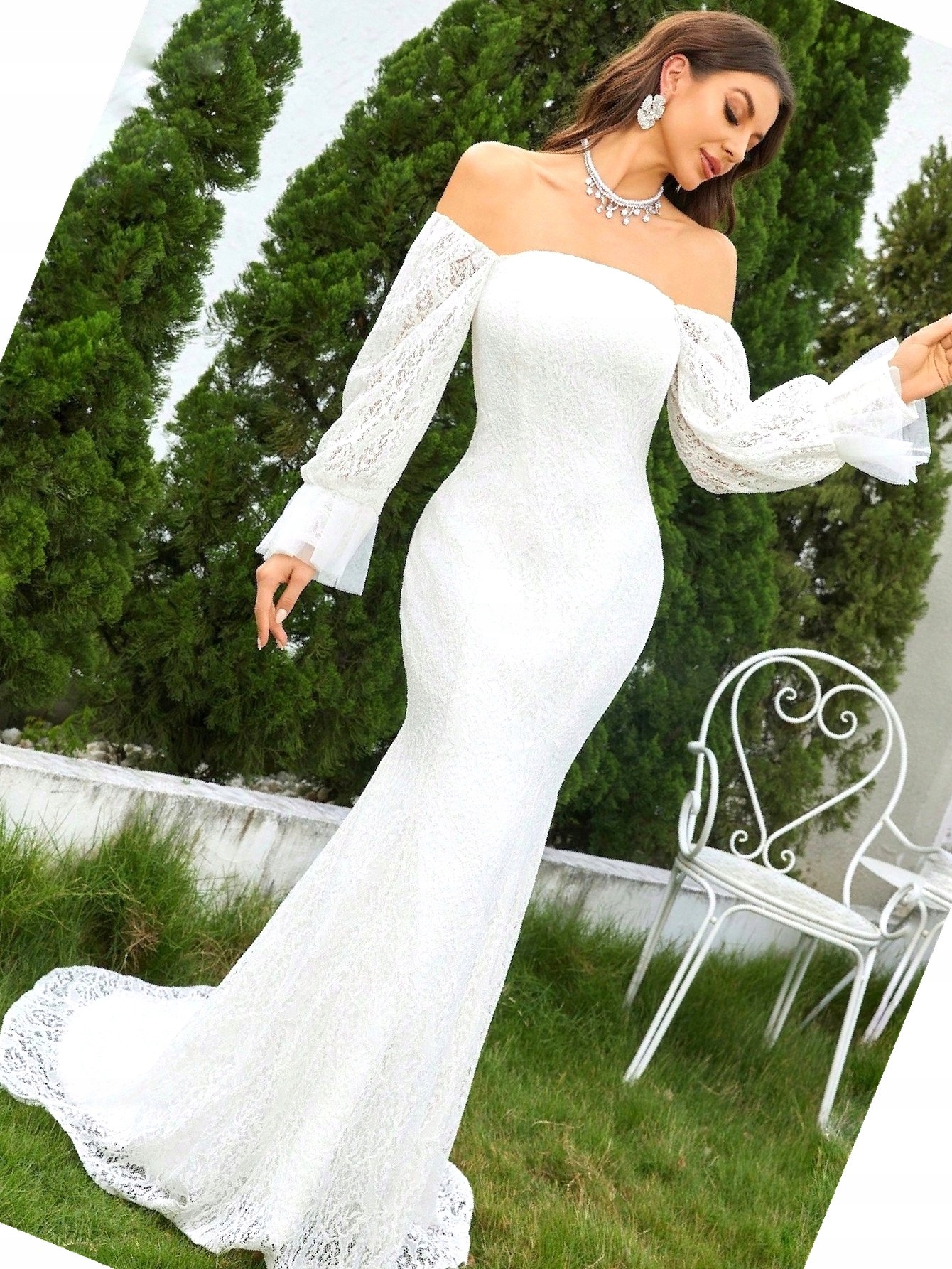 Sukně s čtvercovým výstřihem Yumibravo Syrena Svatební krajková L 40