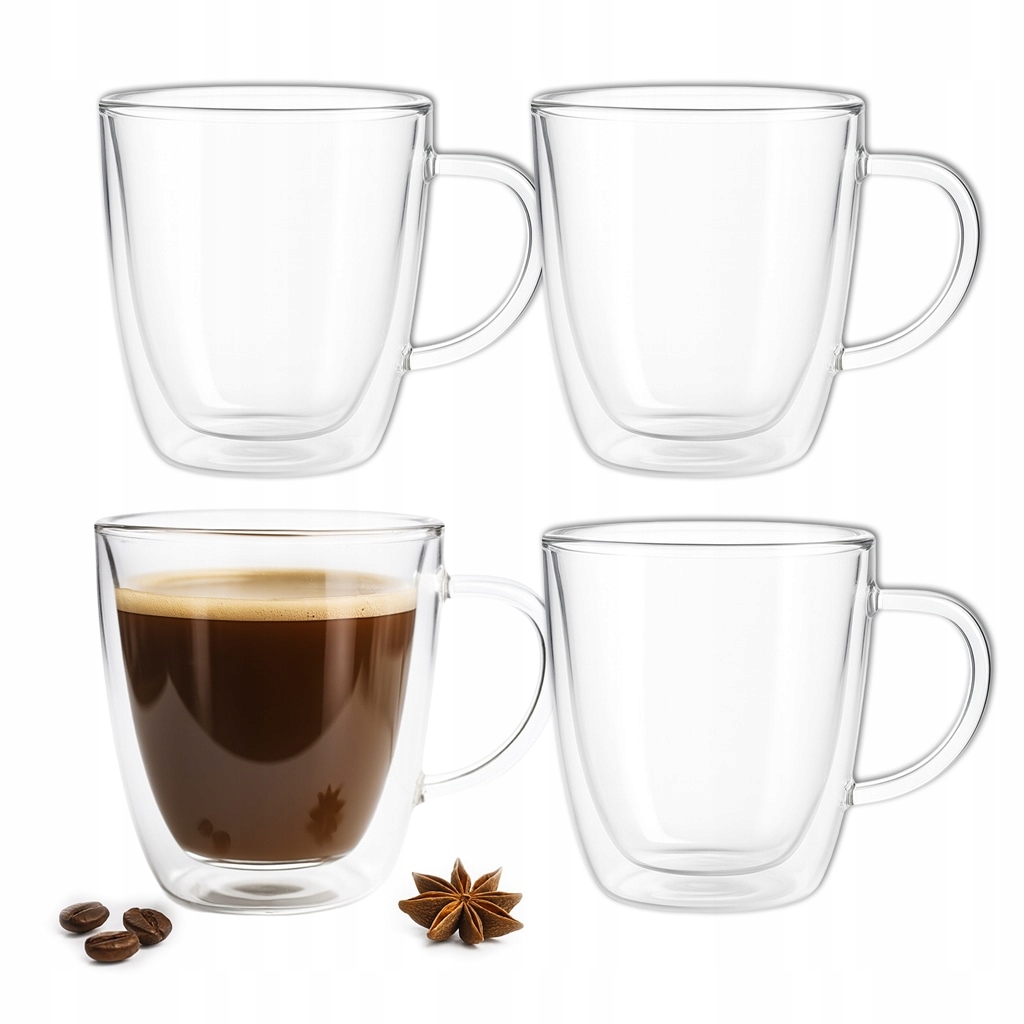4x Bardzo Duże 400ml 0,4l Szklanki Termiczne podwójne szkło do kawy herbaty