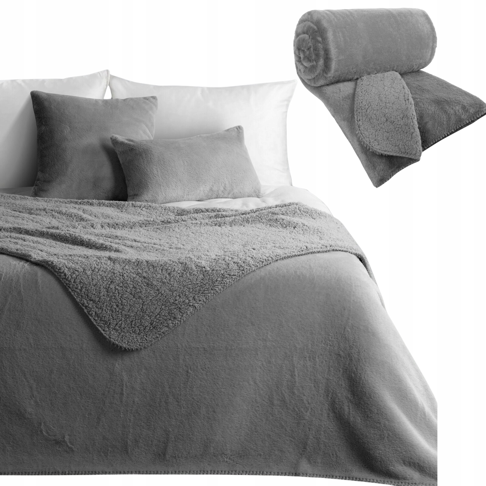 Narzuta Na Łóżko 220x240 cm Nina srebrny Koc Pled Na Kanapę Dwustronna Kapa