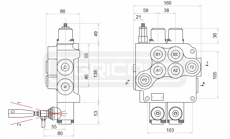 ROZDZIELACZ HYDRAULICZNY 2 SEKCYJNY 80L +PRZYŁĄCZA Waga produktu z opakowaniem jednostkowym 5.5 kg