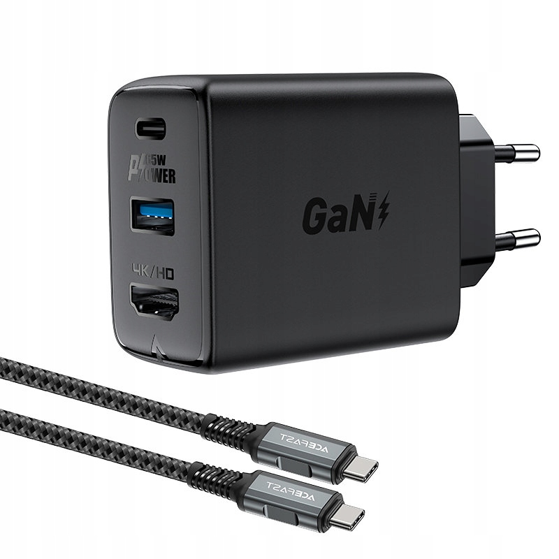 Acefast 2v1 nabíjačka sieťová Usb-c 65W Usb-c Hdmi 4K GaN čierna