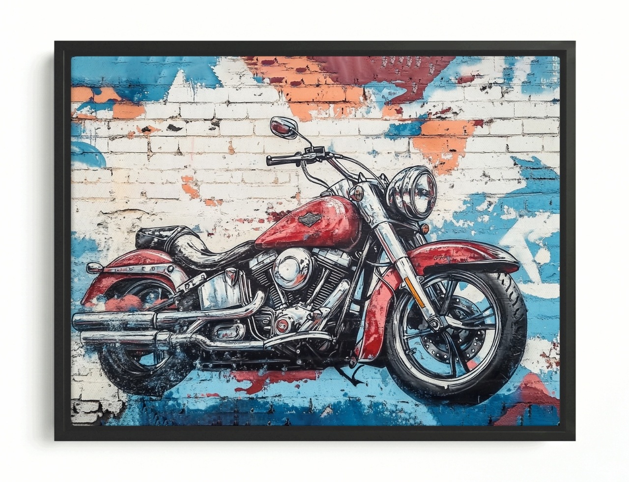 Obraz Rám American Box Stena Mur Tehla Graffiti Motocykel 80x60