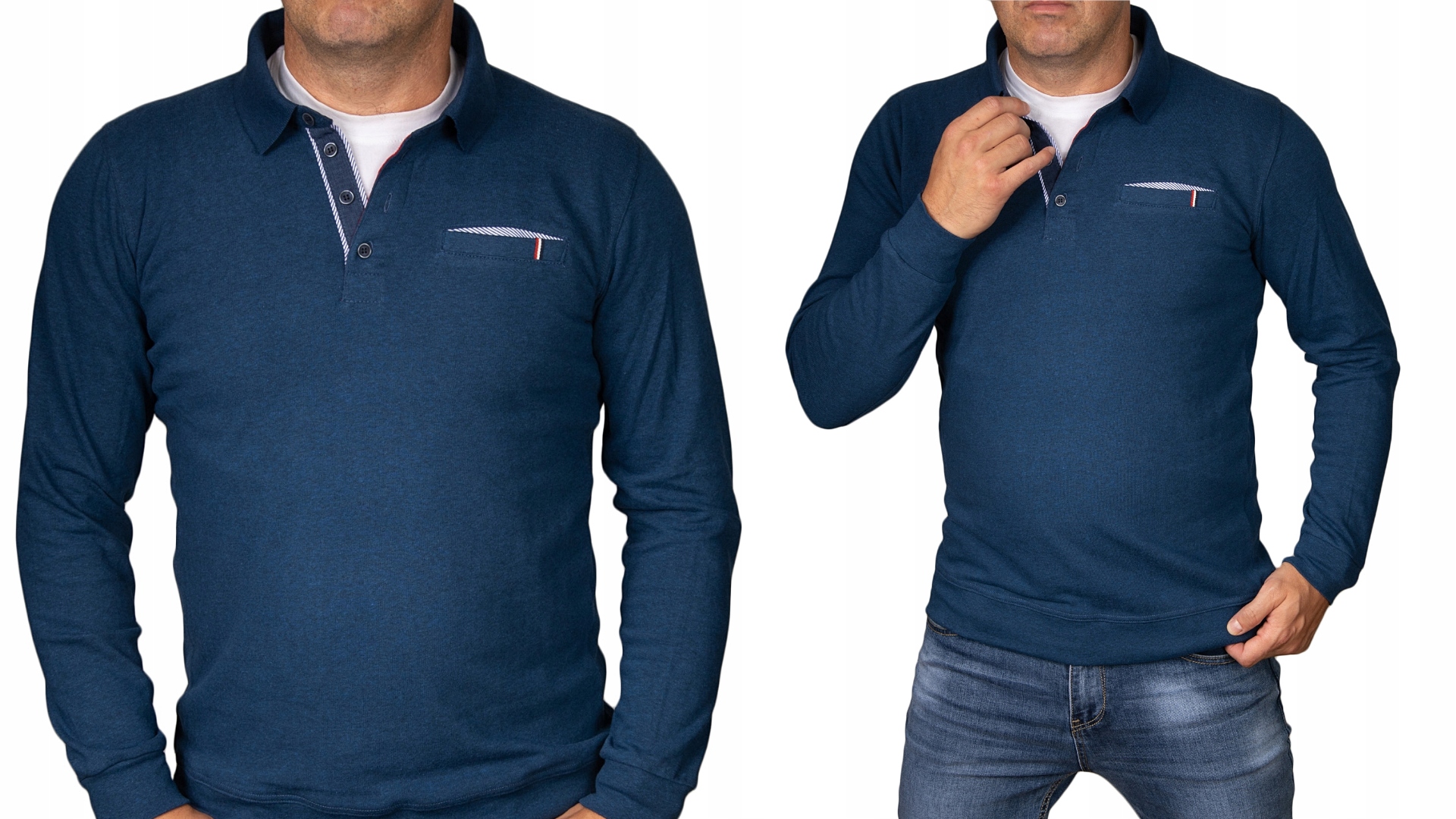 

Sweter męski z kołnierzem bluza niebieska Pol XL