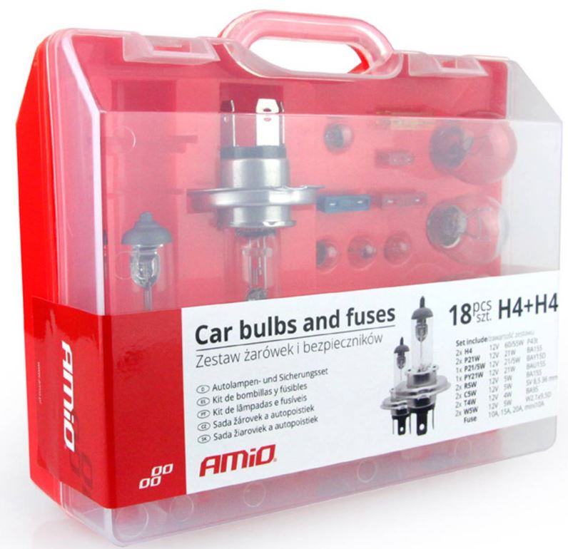 

Zestaw Zasobnik Komplet Żarówek H4+H4 12V 18SZT