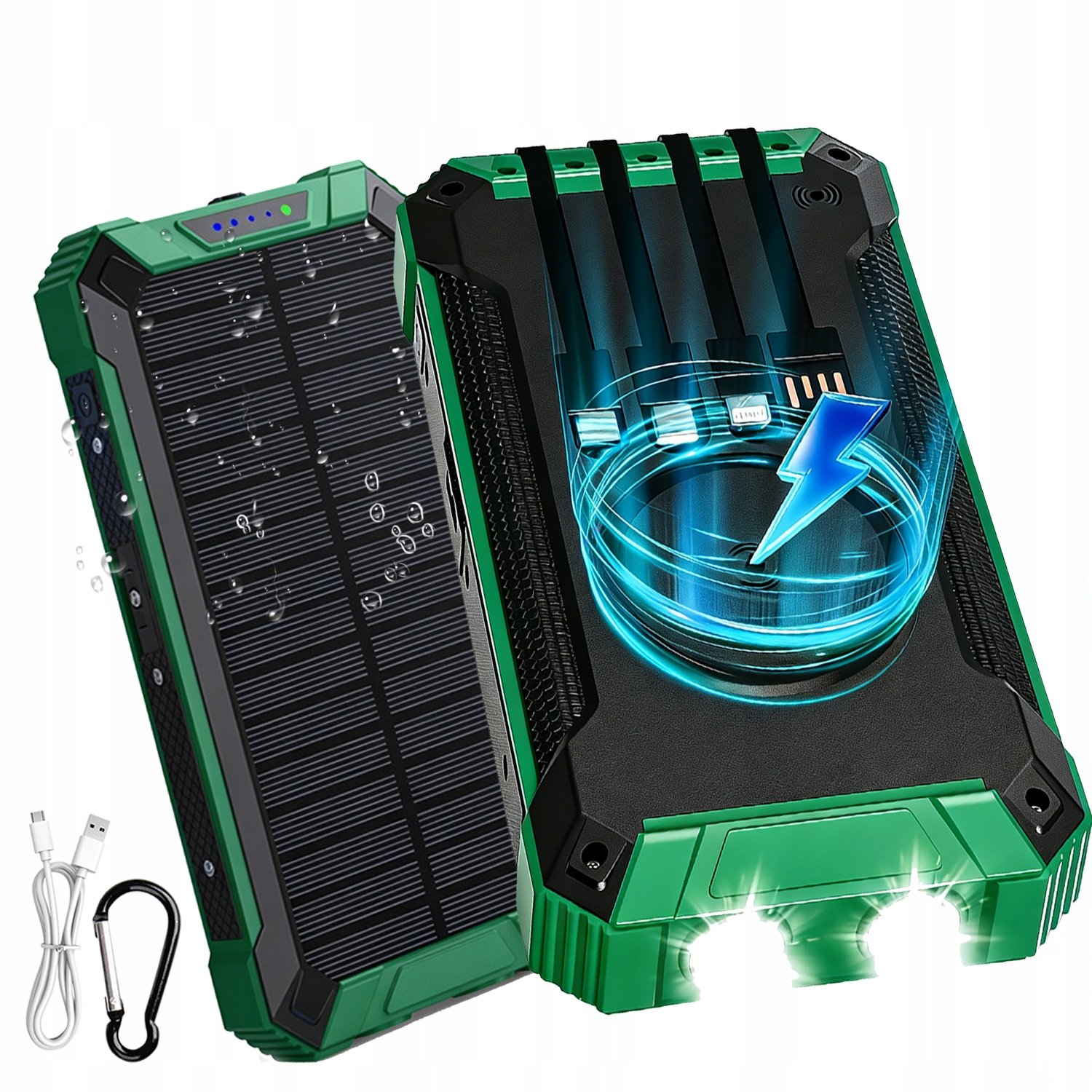 Powerbank Ładowarka Solarny Indukcja 30000mAh 4xUSB Latarka Led Usb-c Pd
